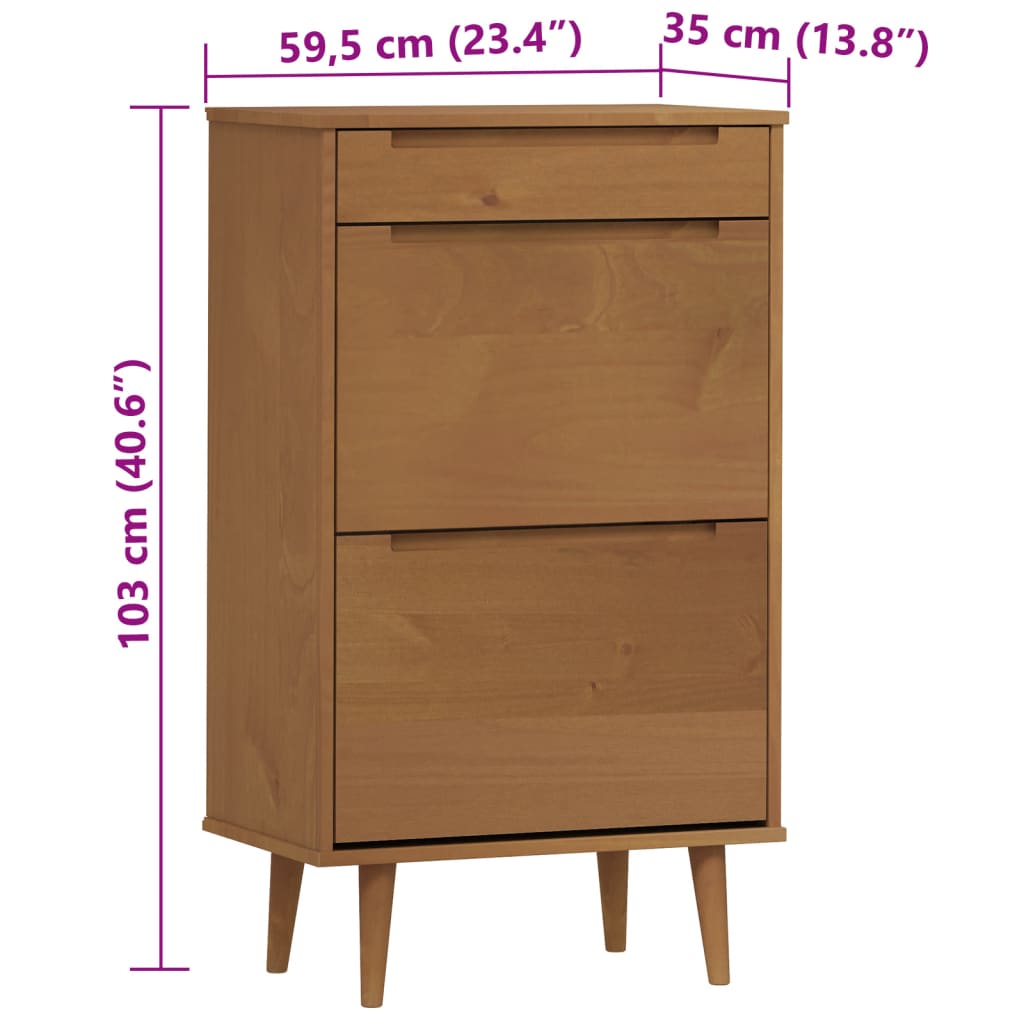 Schuhschrank Molde 59,5X35X103 Cm Massivholz Kiefer Braun
