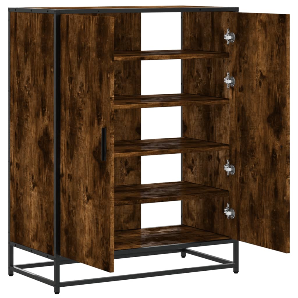 Schuhschrank 75X38X97,5 Cm Holzwerkstoff Metall Räuchereiche