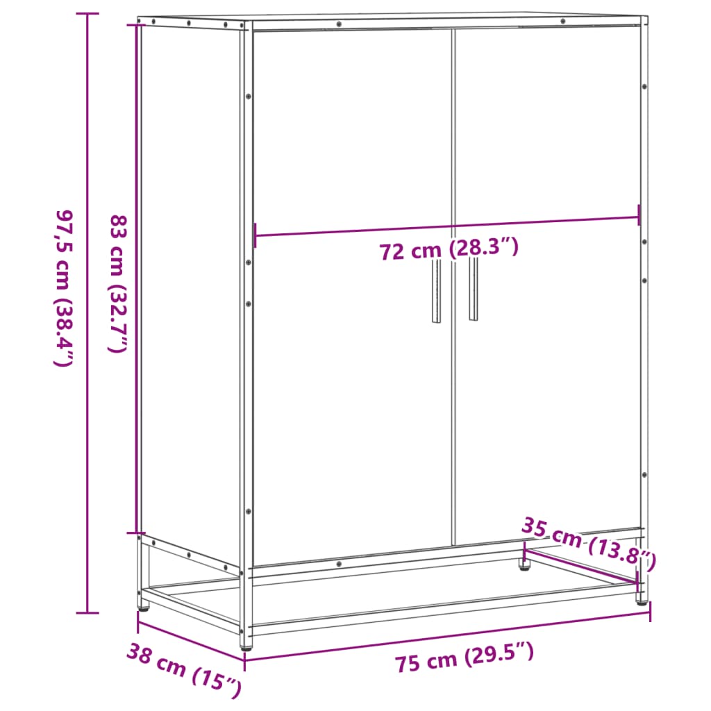 Schuhschrank 75X38X97,5 Cm Holzwerkstoff Metall Räuchereiche