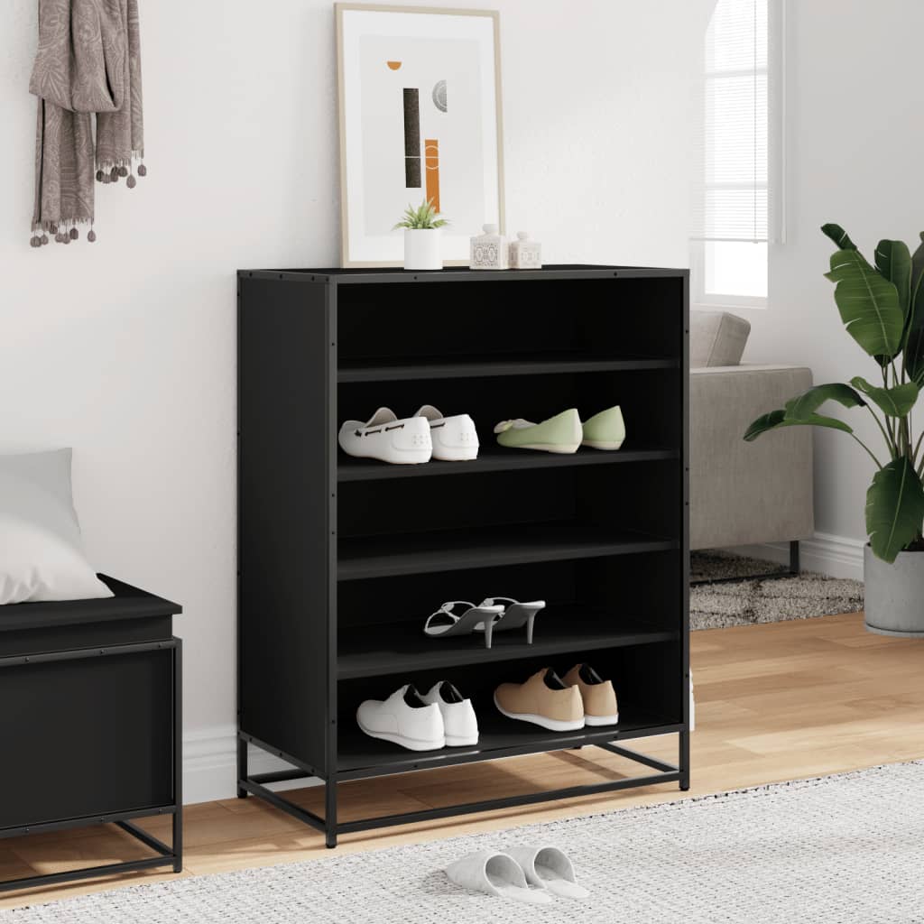 Schuhschrank 75X38X97,5 Cm Holzwerkstoff Metall Schwarz