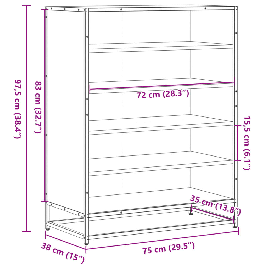 Schuhschrank 75X38X97,5 Cm Holzwerkstoff Metall Sonoma Eiche