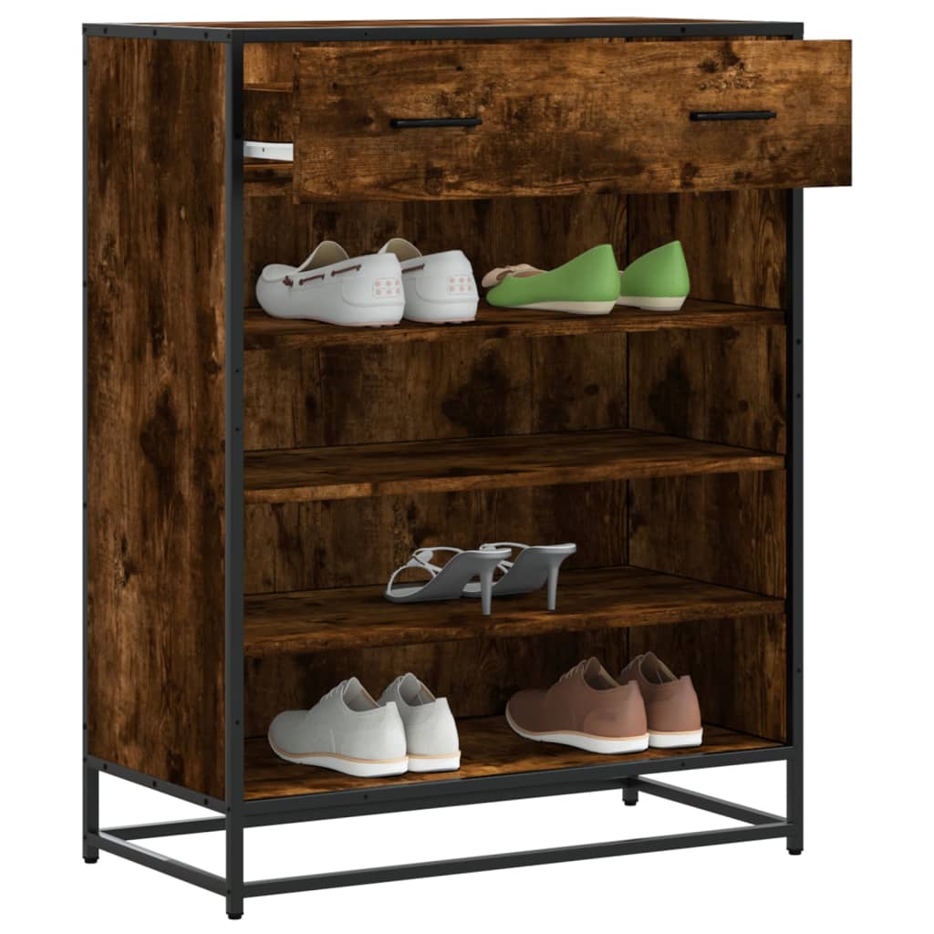 Schuhschrank 75X38X97,5 Cm Holzwerkstoff Metall Räuchereiche