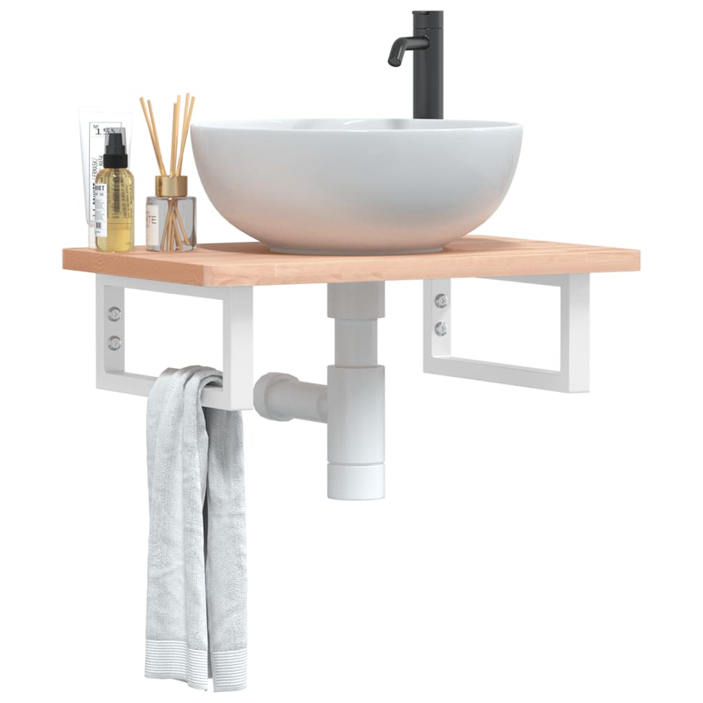 Waschbeckenregal Wandmontage Stahl Und Massivholz Buche