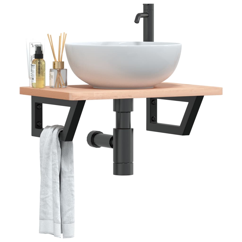 Waschbeckenregal Wandmontage Stahl Und Massivholz Buche