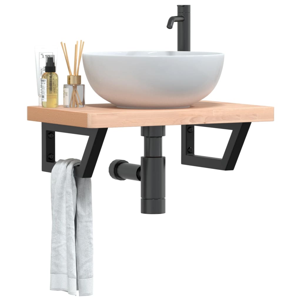 Waschbeckenregal Wandmontage Stahl Und Massivholz Buche