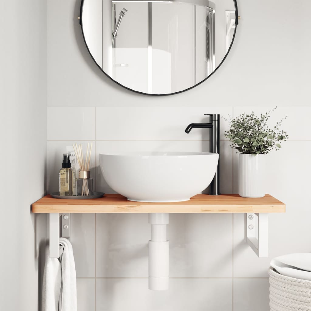 Waschbeckenregal Wandmontage Stahl Und Massivholz Buche
