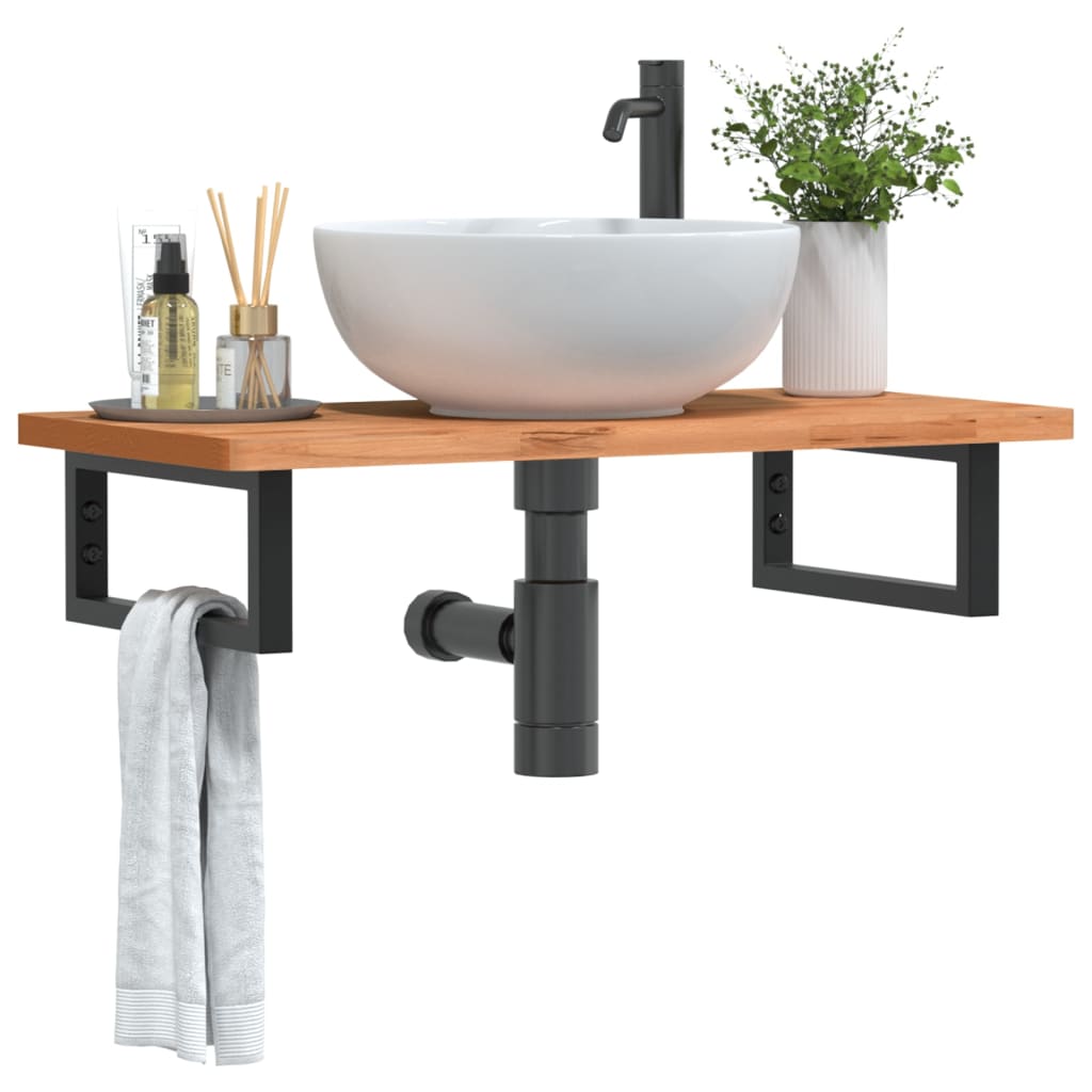Waschbeckenregal Wandmontage Stahl Und Massivholz Buche Dunkelbraun Und Schwarz