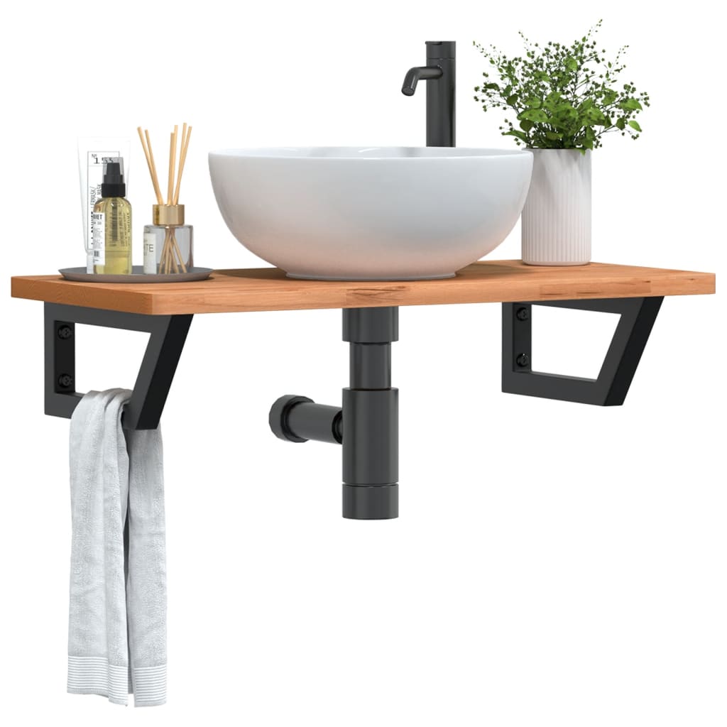Waschbeckenregal Wandmontage Stahl Und Massivholz Buche Dunkelbraun Und Schwarz
