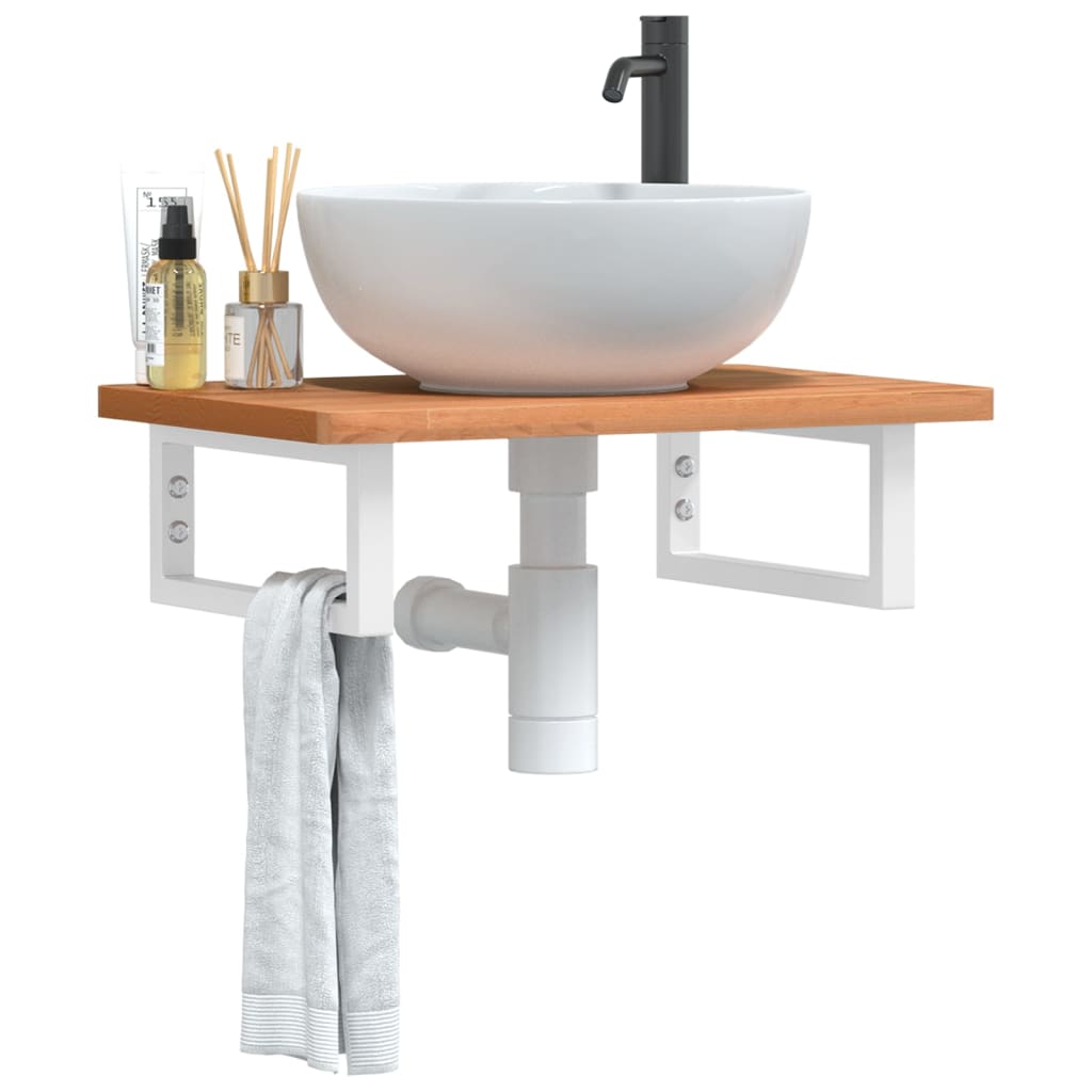 Waschbeckenregal Wandmontage Stahl Und Massivholz Buche