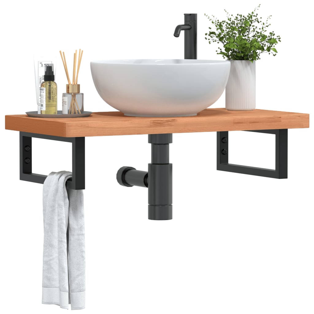 Waschbeckenregal Wandmontage Stahl Und Massivholz Buche