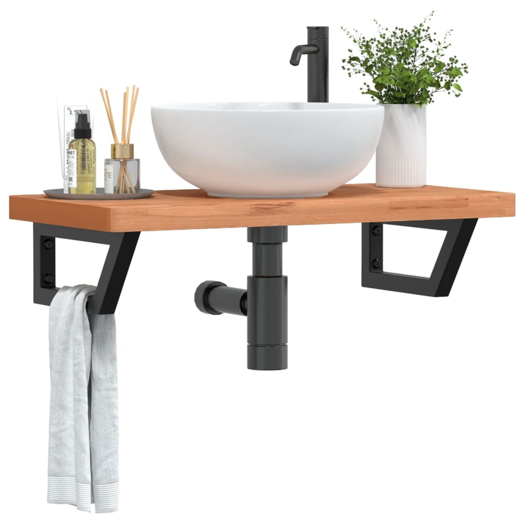 Waschbeckenregal Wandmontage Stahl Und Massivholz Buche