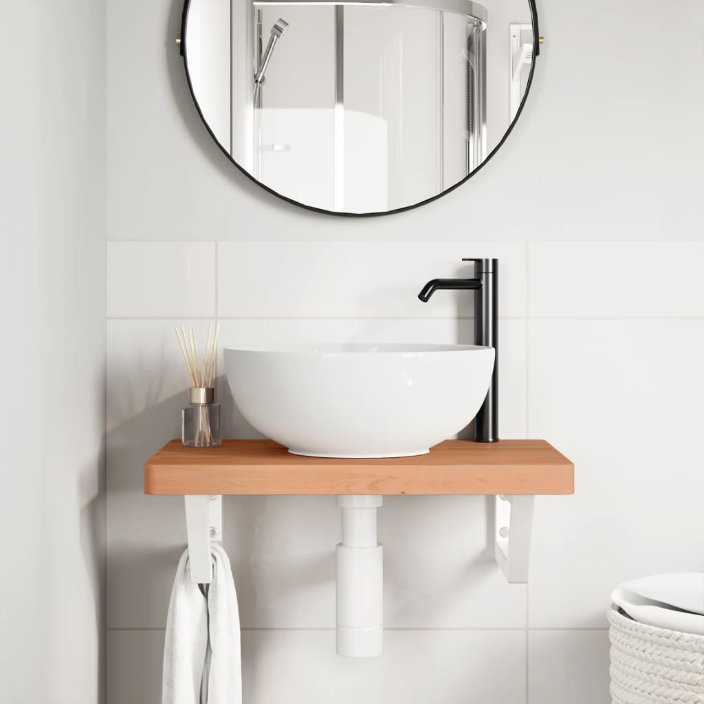 Waschbeckenregal Wandmontage Stahl Und Massivholz Buche Dunkelbraun Und Schwarz
