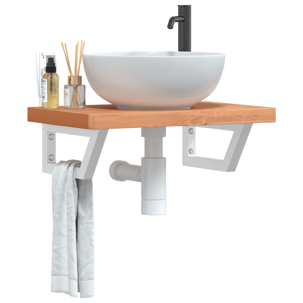 Waschbeckenregal Wandmontage Stahl Und Massivholz Buche Dunkelbraun Und Schwarz