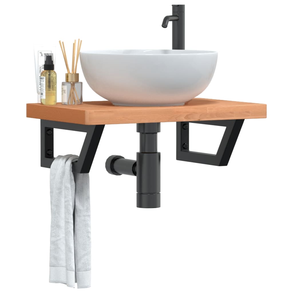 Waschbeckenregal Wandmontage Stahl Und Massivholz Buche