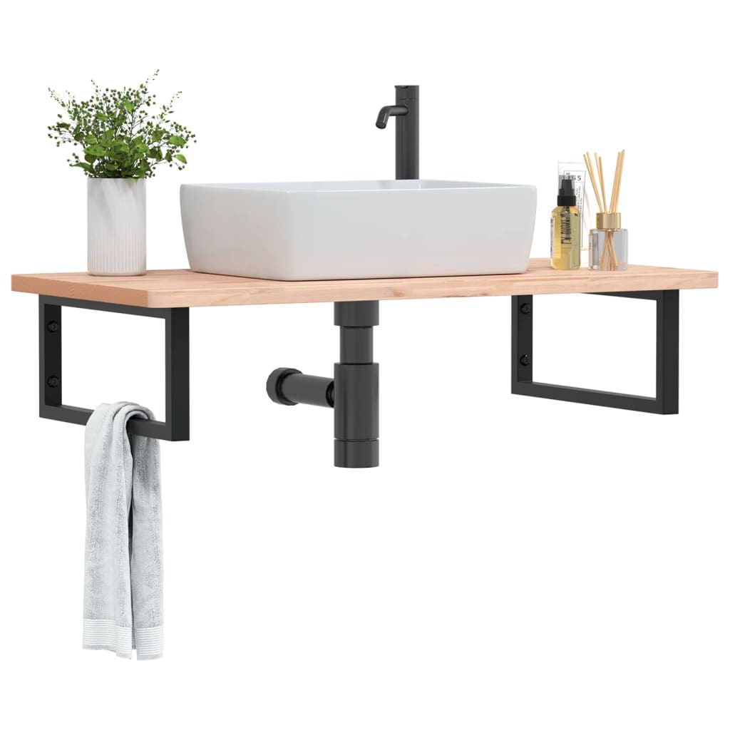 Waschbeckenregal Wandmontage Stahl Und Massivholz Buche