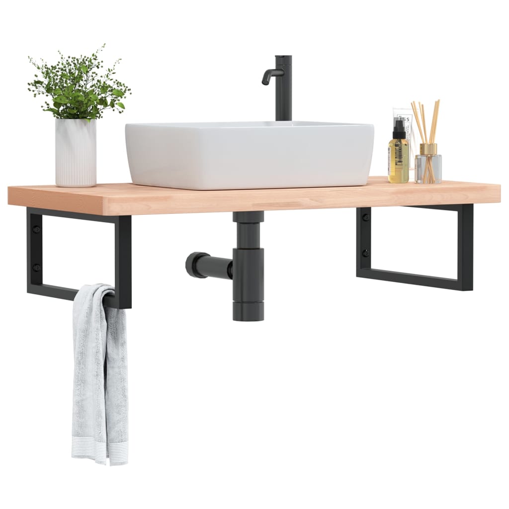 Waschbeckenregal Wandmontage Stahl Und Massivholz Buche