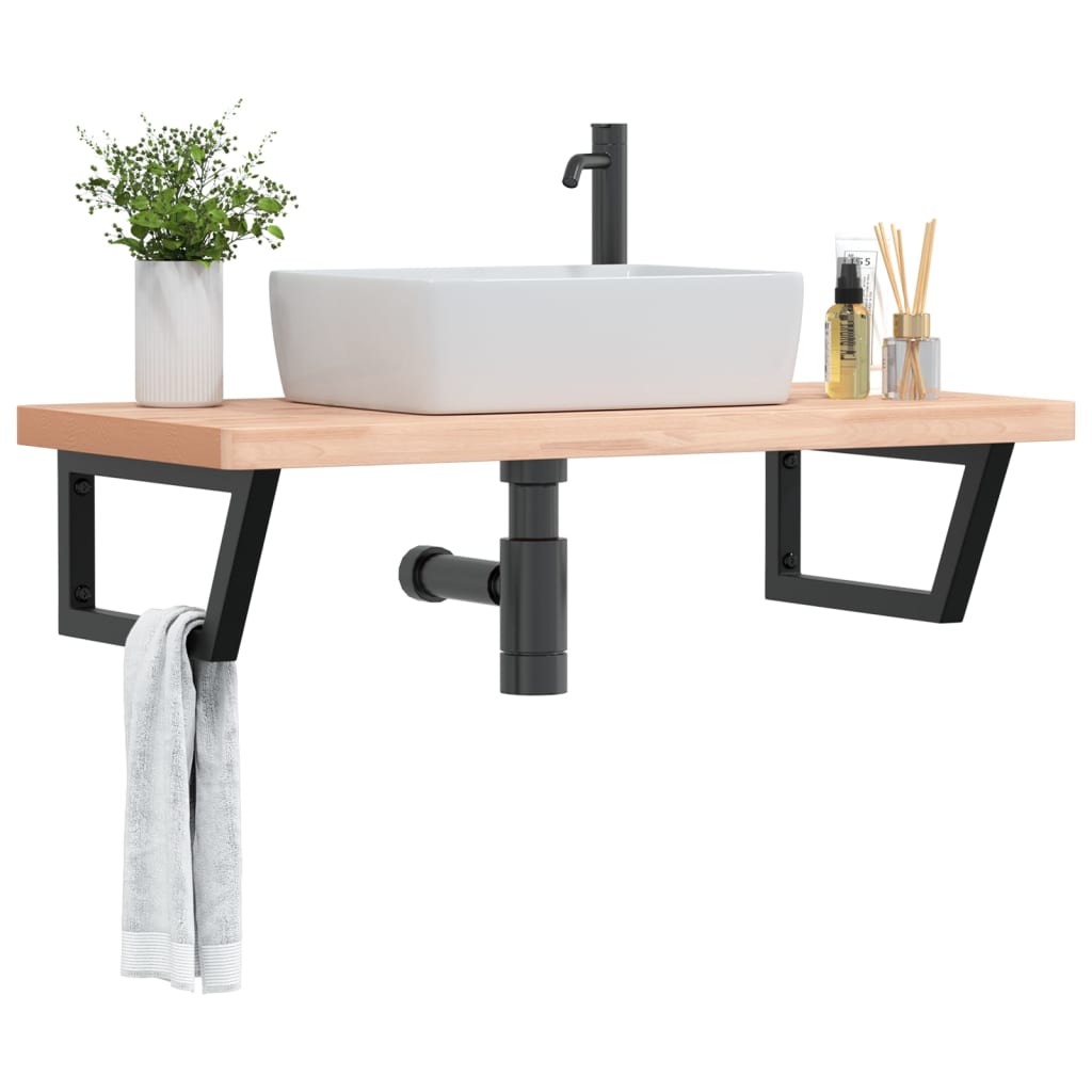 Waschbeckenregal Wandmontage Stahl Und Massivholz Buche