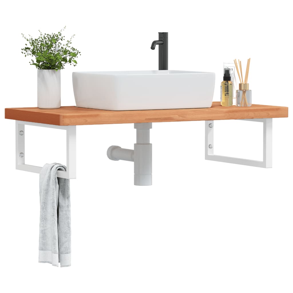 Waschbeckenregal Wandmontage Stahl Und Massivholz Buche