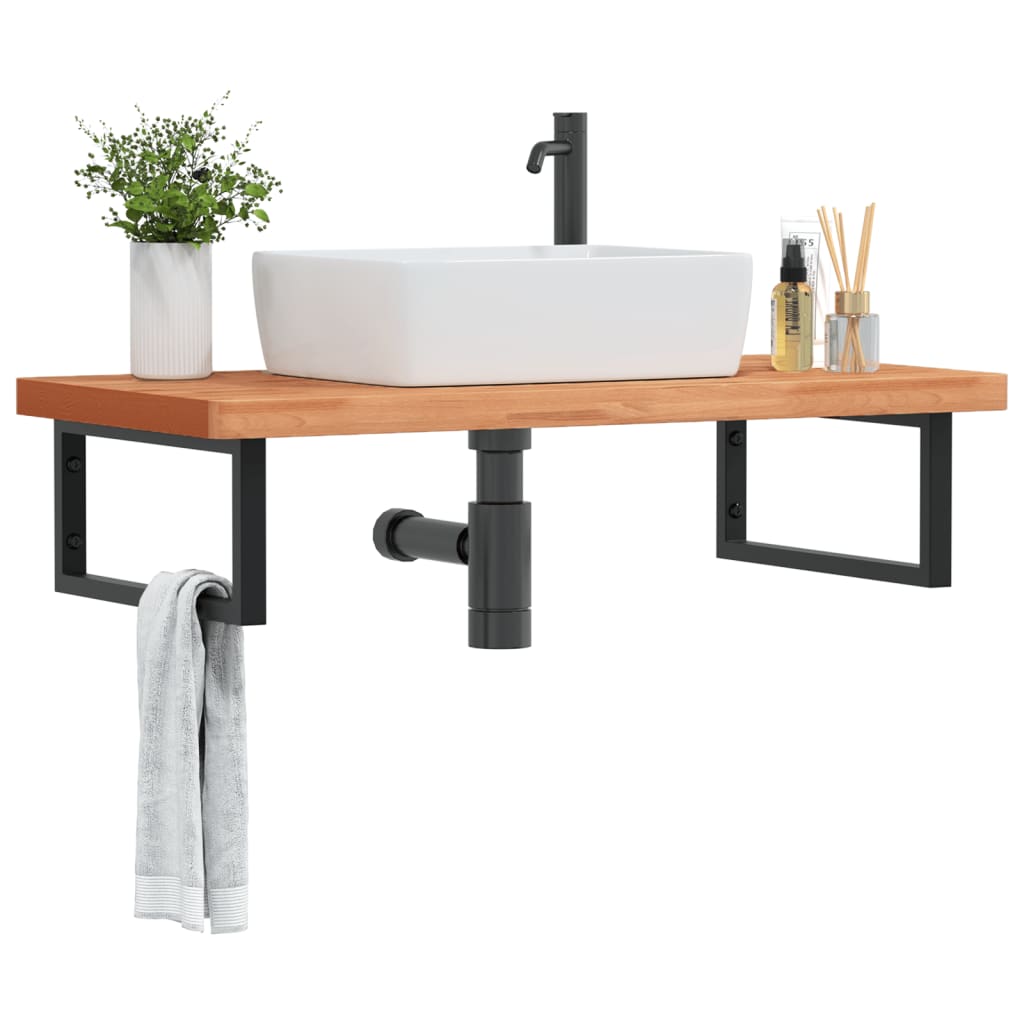 Waschbeckenregal Wandmontage Stahl Und Massivholz Buche