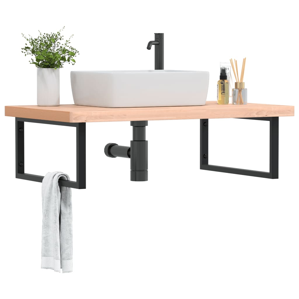 Waschbeckenregal Wandmontage Stahl Und Massivholz Buche