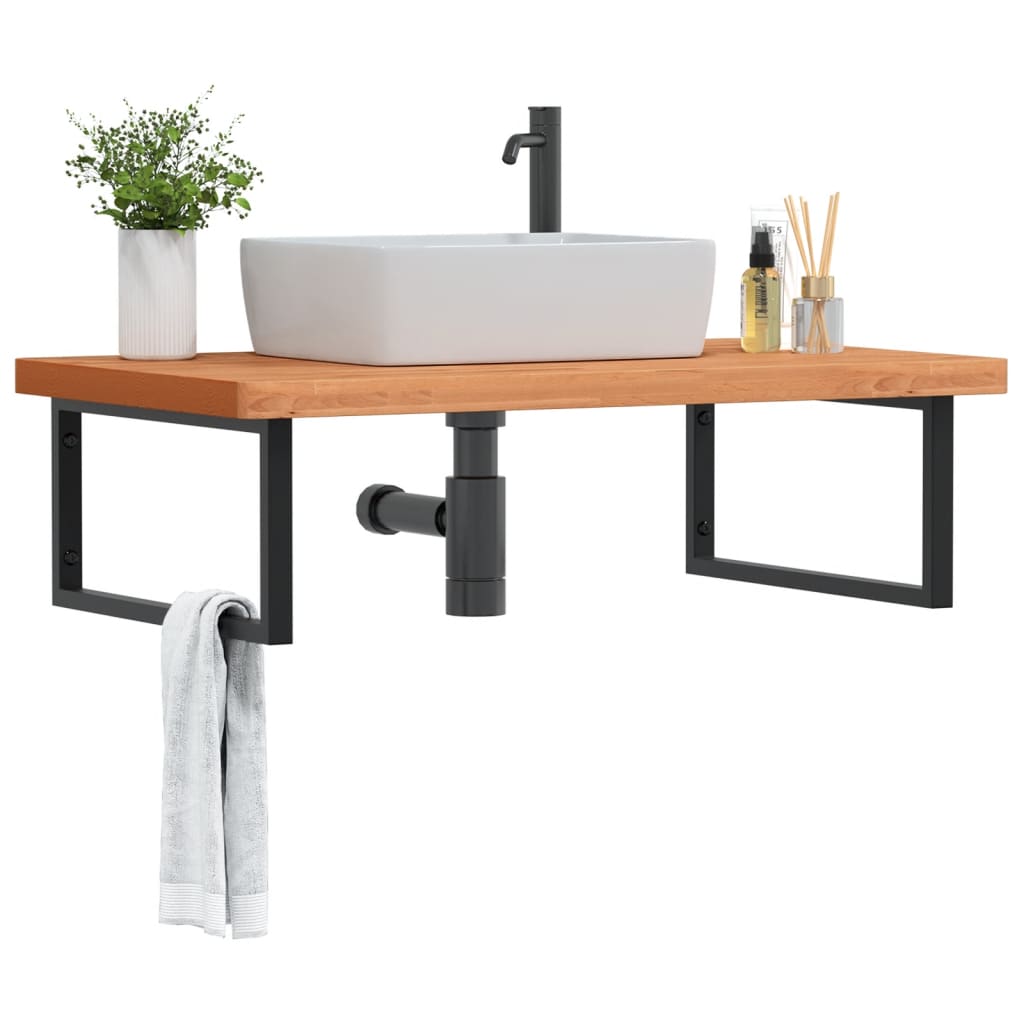Waschbeckenregal Wandmontage Stahl Und Massivholz Buche