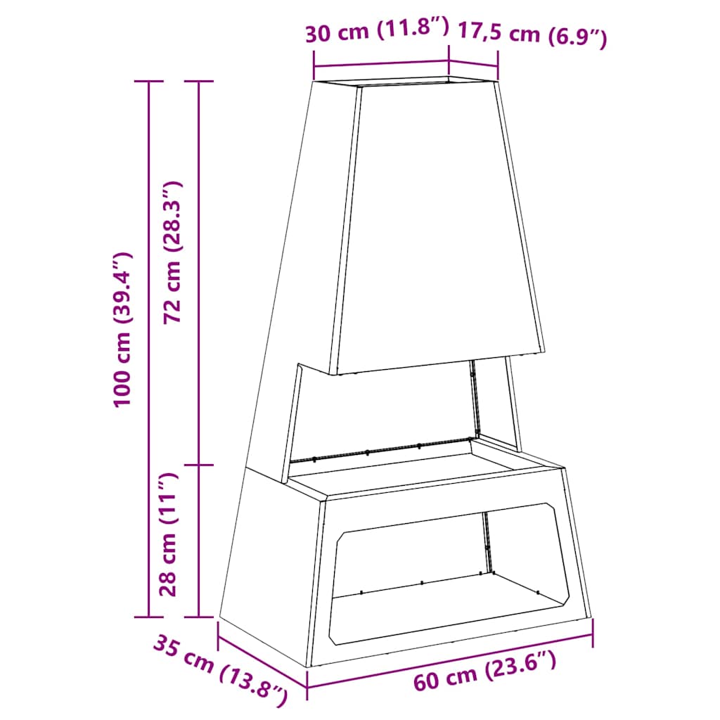 Feuerstelle Schwarz 60 X 35 X 100 Cm Stahl