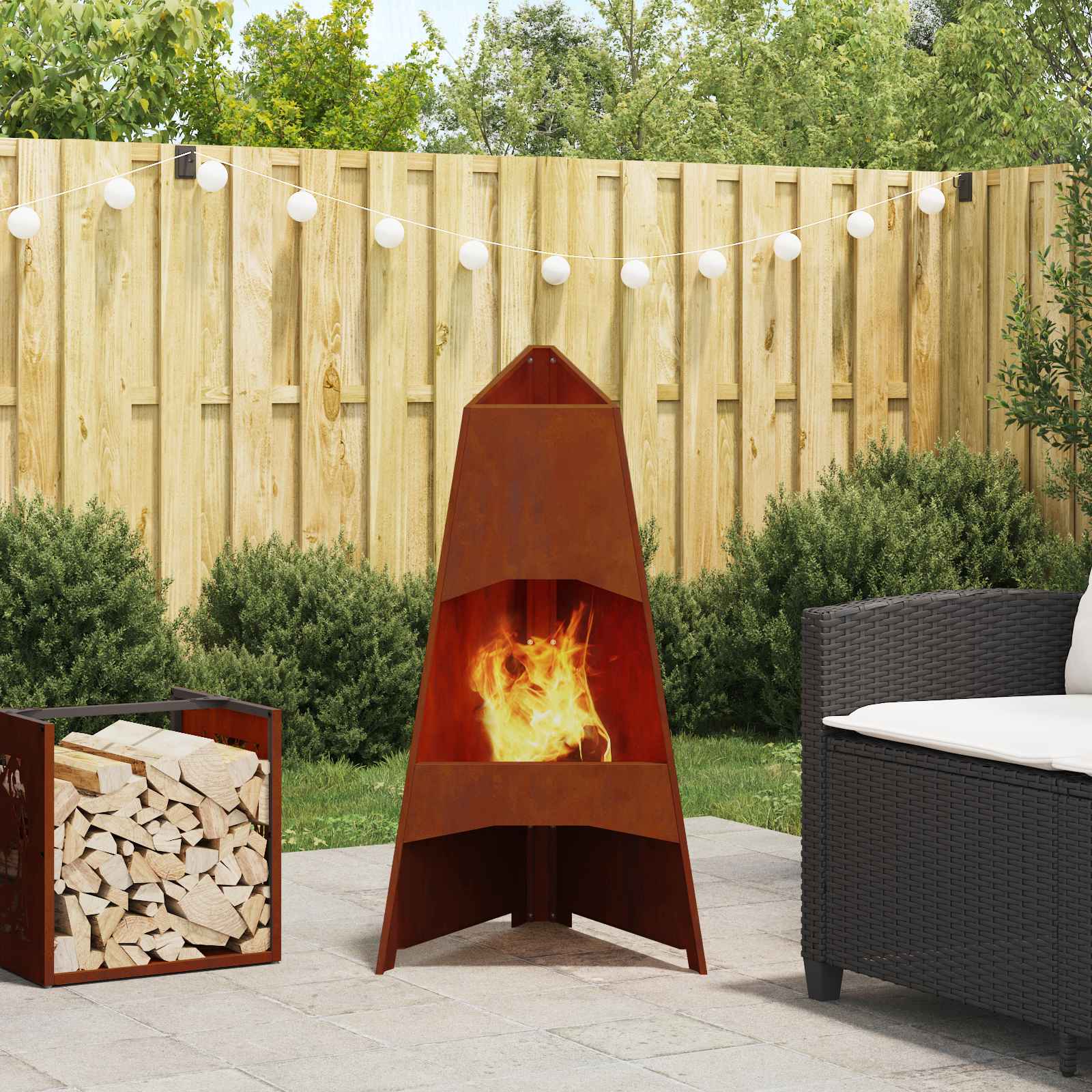 Feuerstelle Schwarz 50 X 50 X 95 Cm Stahl