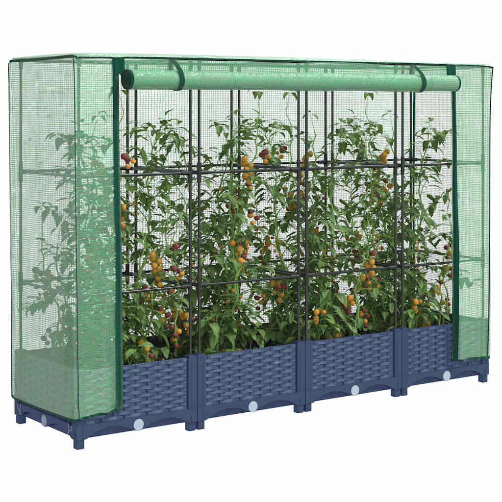 Hochbeet Mit Gewächshaus-Aufsatz Rattan-Optik