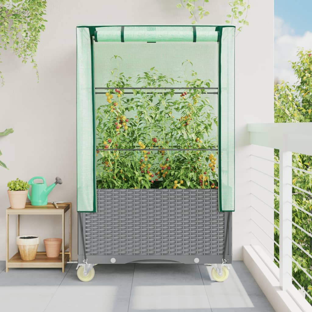 Hochbeet Mit Aufsatz Und Rollen Rattan-Optik 80X50X182 Cm
