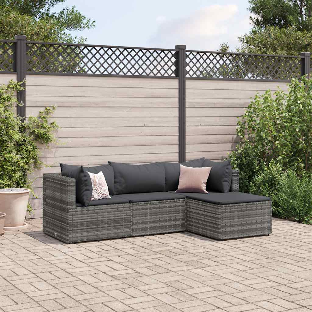 4-Tlg. Garten-Lounge-Set Mit Kissen Poly Rattan
