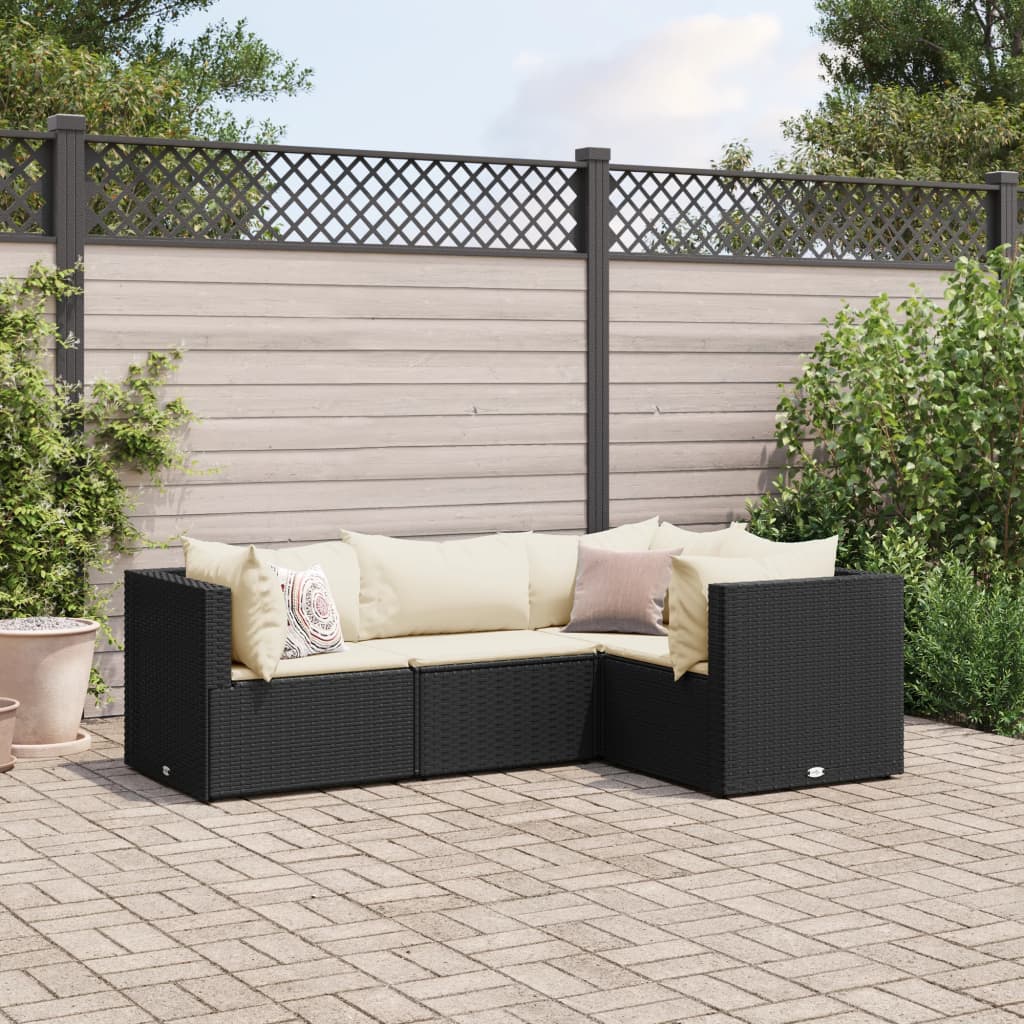 4-Tlg. Garten-Lounge-Set Mit Kissen Poly Rattan