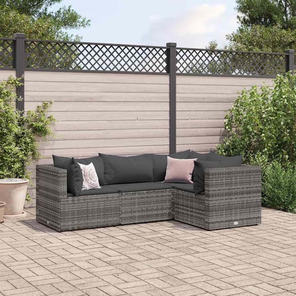 4-Tlg. Garten-Lounge-Set Mit Kissen Poly Rattan