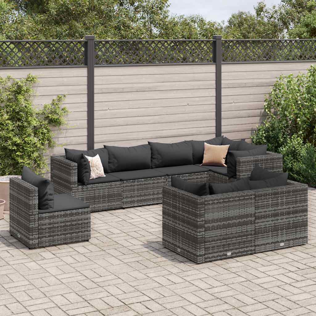 8-Tlg. Garten-Lounge-Set Mit Kissen Poly Rattan