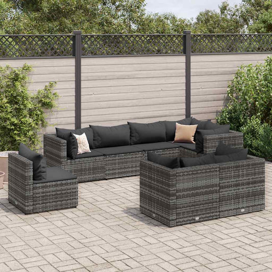 8-Tlg. Garten-Lounge-Set Mit Kissen Poly Rattan