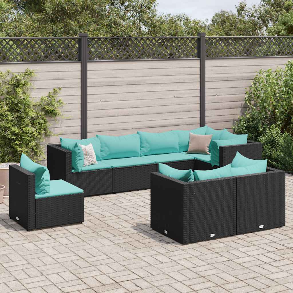 8-Tlg. Garten-Lounge-Set Mit Kissen Poly Rattan