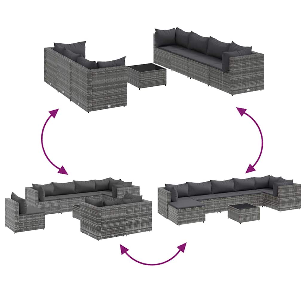 8-Tlg. Garten-Lounge-Set Mit Kissen Poly Rattan