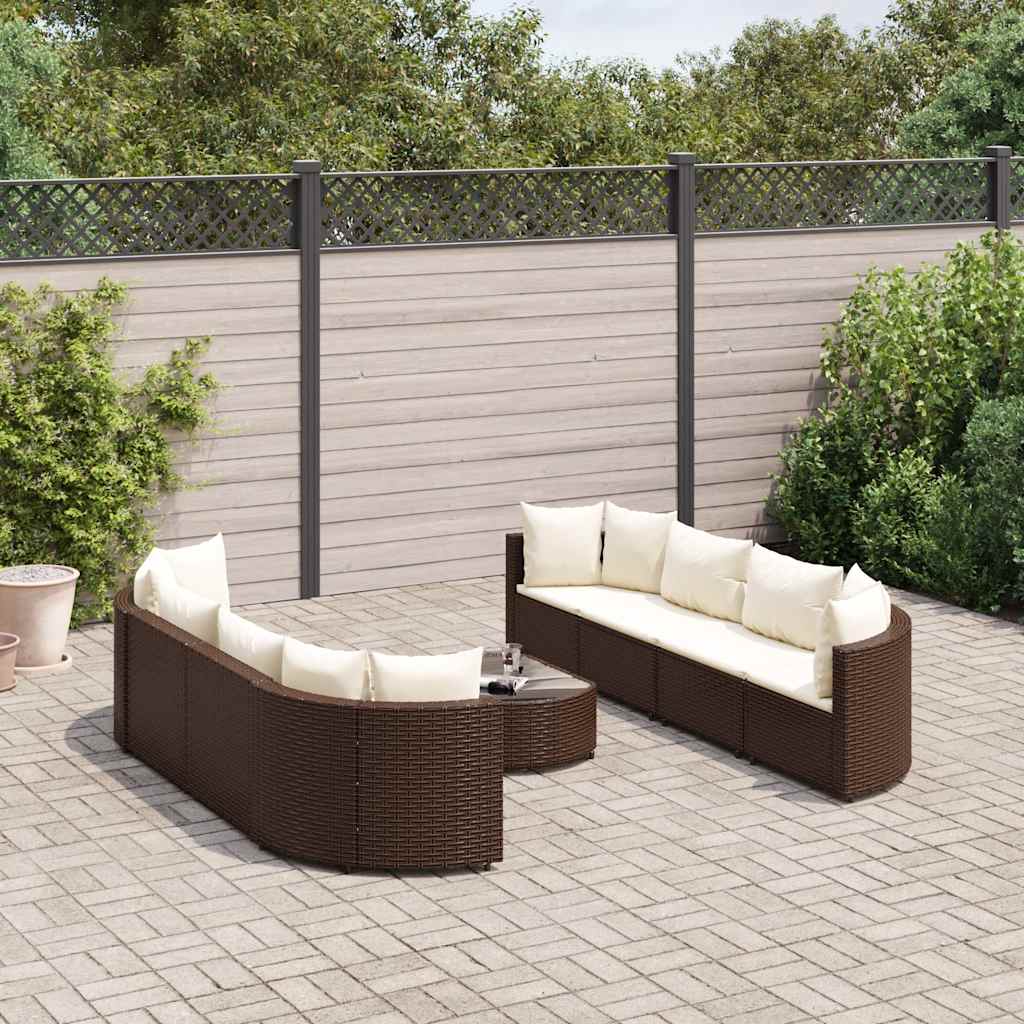 7-Tlg. Garten-Sofagarnitur Mit Kissen Braun Poly Rattan