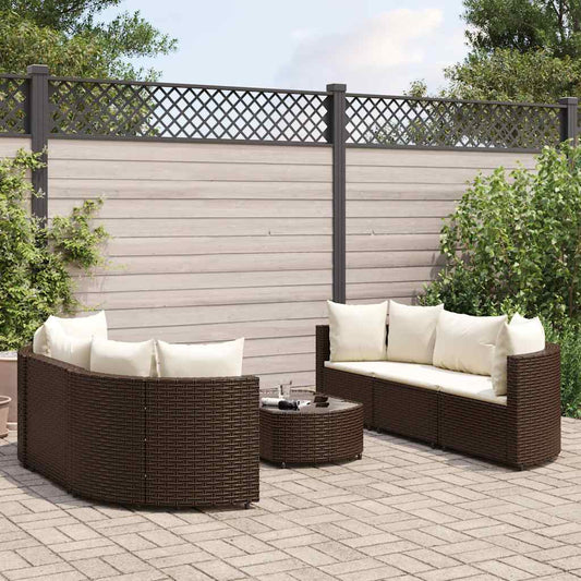 7-Tlg. Garten-Sofagarnitur Mit Kissen Braun Poly Rattan