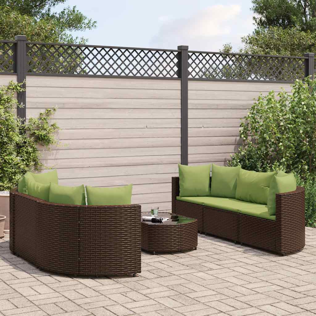 7-Tlg. Garten-Sofagarnitur Mit Kissen Braun Poly Rattan