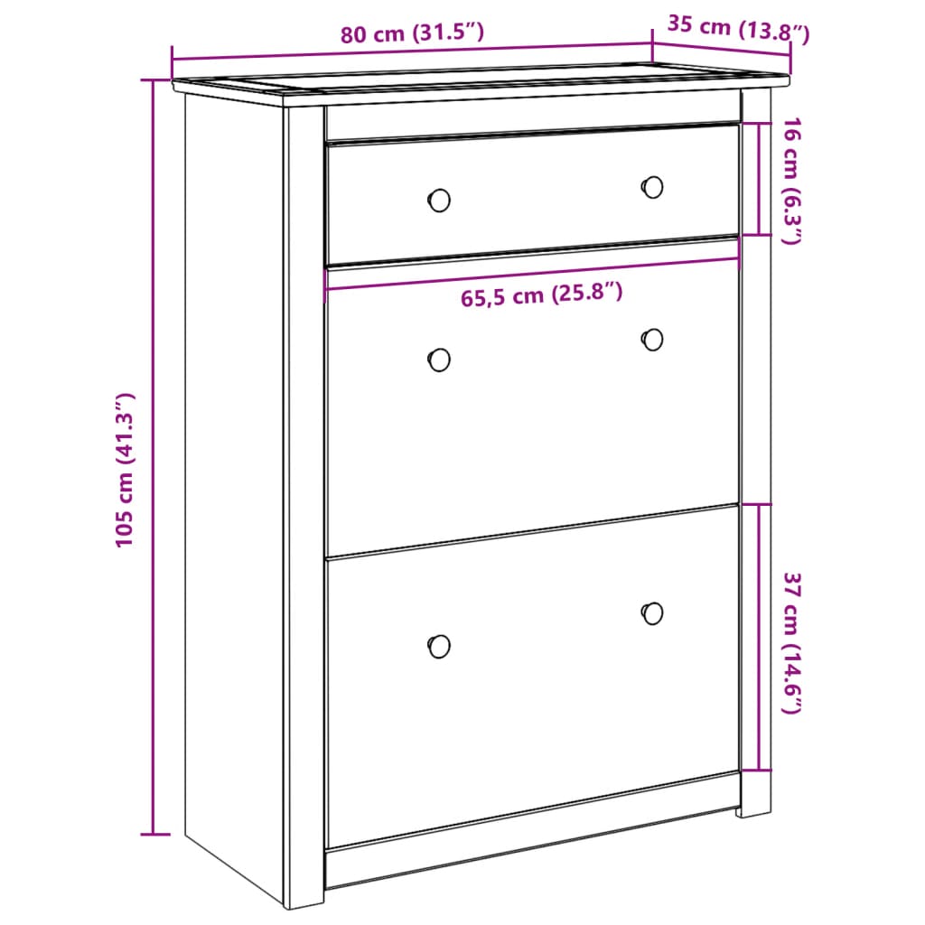 Schuhschrank Panama 80X35X105 Cm Massivholz Kiefer Betongrau