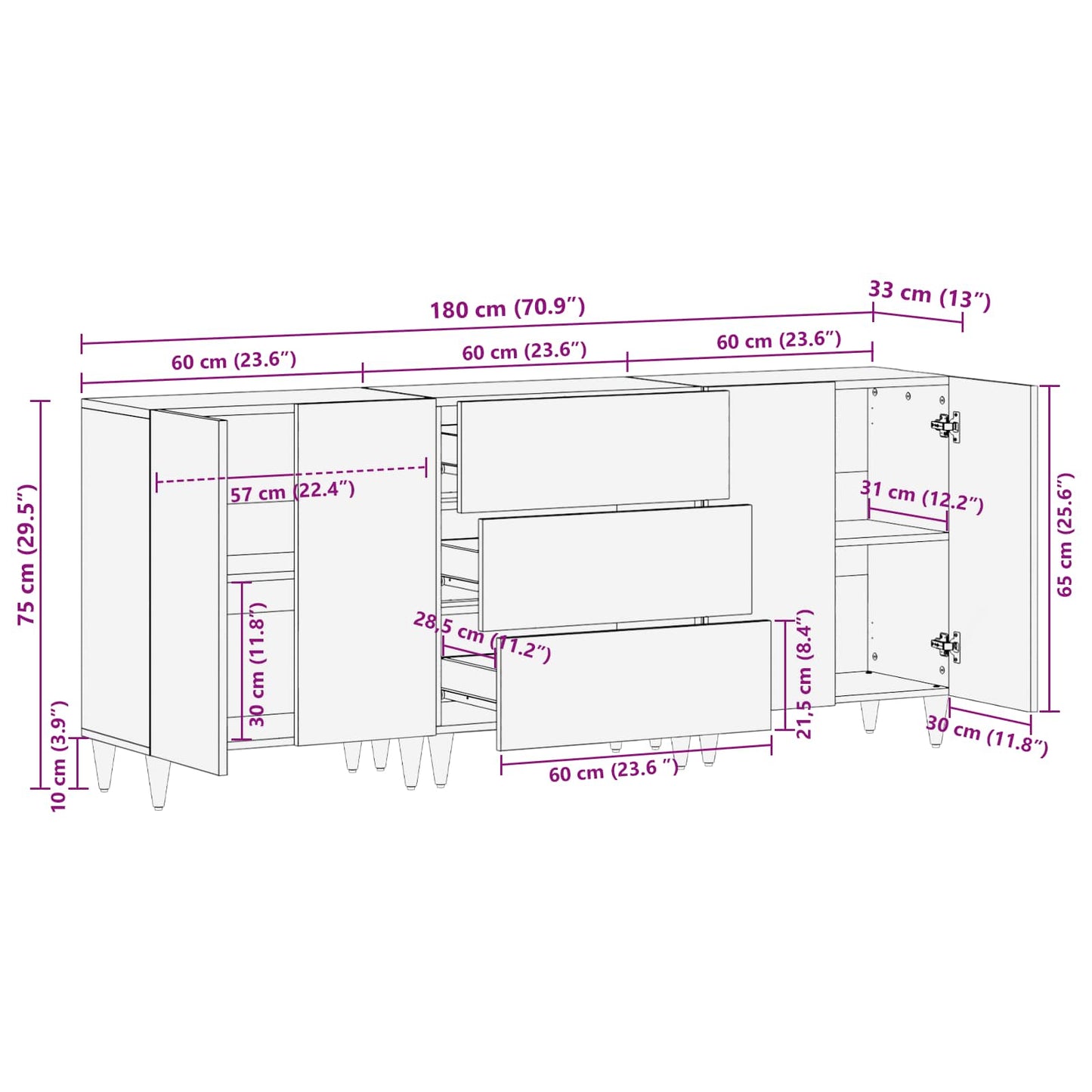 Badezimmerschrank-Set Mit Schubladen 3 Pcs Und Gold