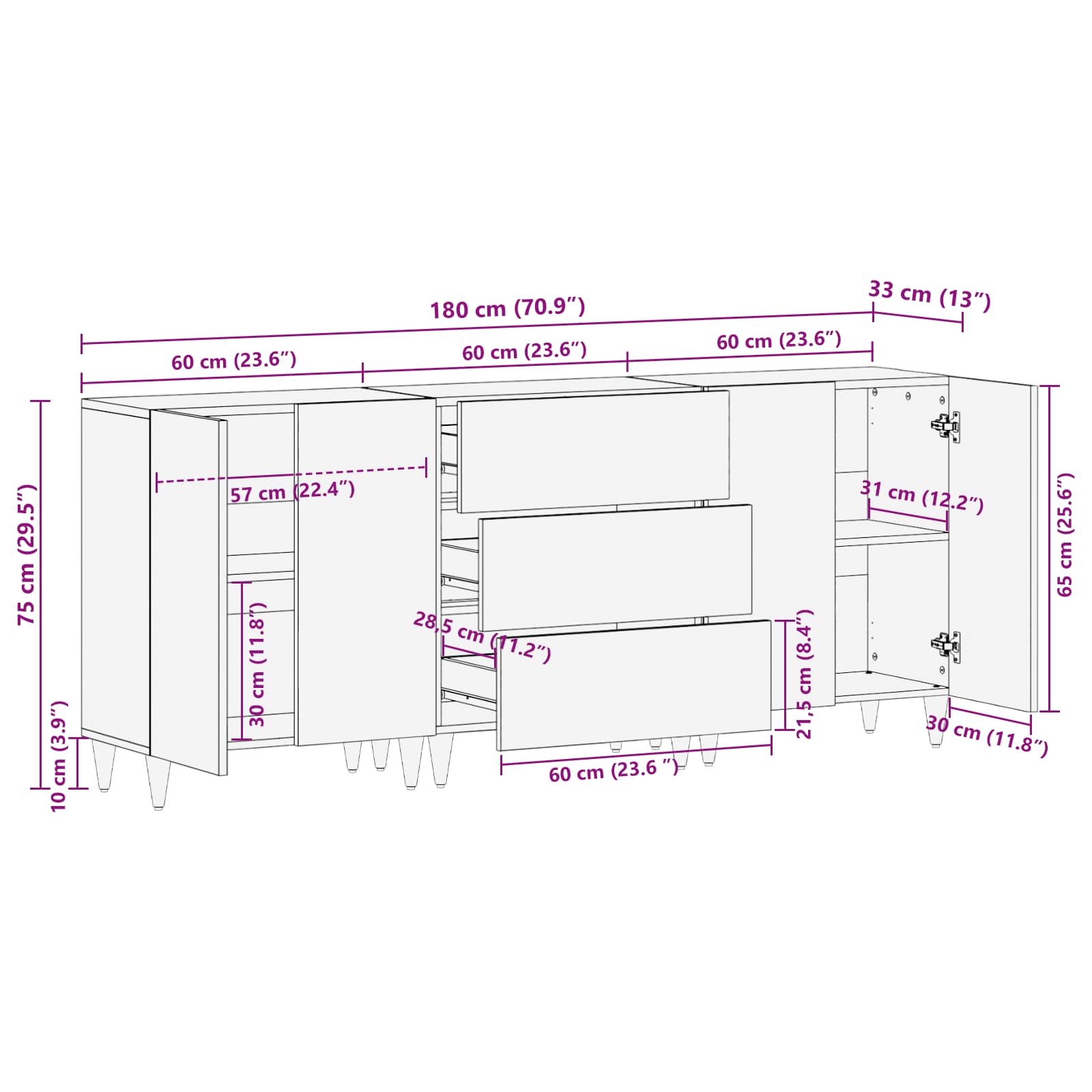 Badezimmerschrank-Set Mit Schubladen 3 Pcs Und Gold