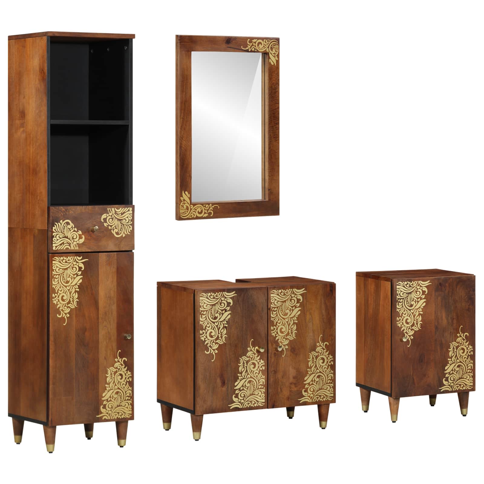 Badezimmerschrank-Set Mit Tür 4 Pcs Honigbraun Massivholz Mango