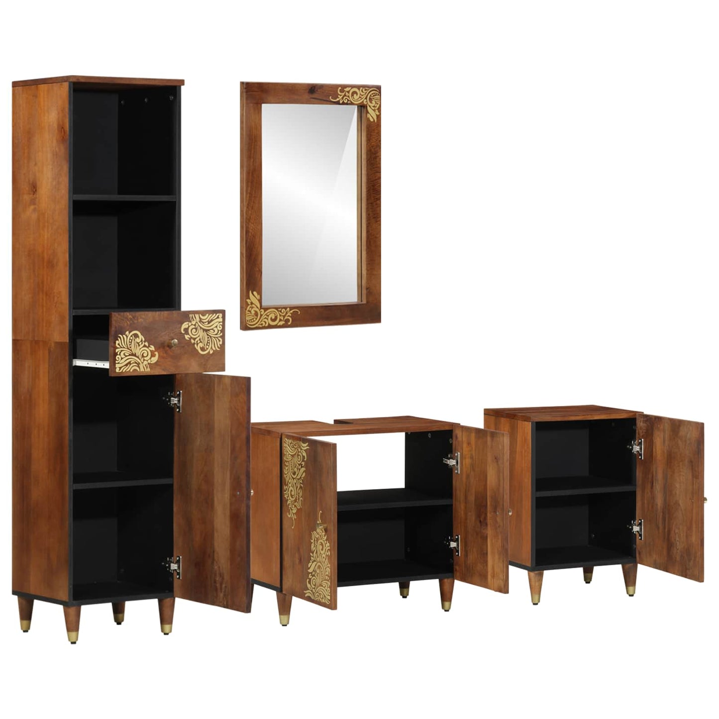 Badezimmerschrank-Set Mit Tür 4 Pcs Honigbraun Massivholz Mango