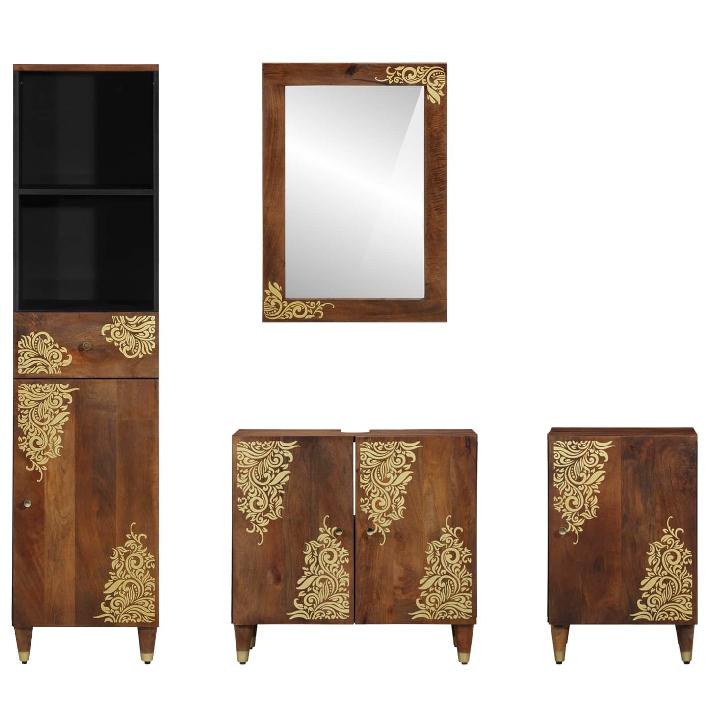 Badezimmerschrank-Set Mit Tür 4 Pcs Honigbraun Massivholz Mango
