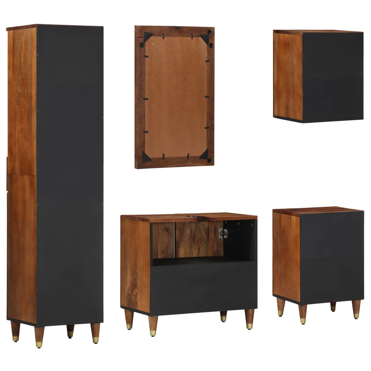 Badezimmerschrank-Set Mit Tür 5 Pcs Honigbraun Massivholz Mango