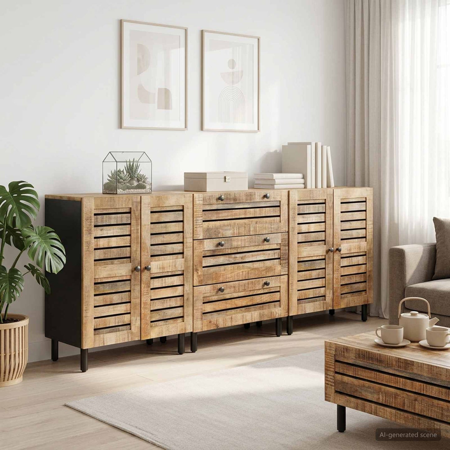 Stauraumschränke 3 Stk. 180 X 33 X 75 Cm Massivholz Mango Natur