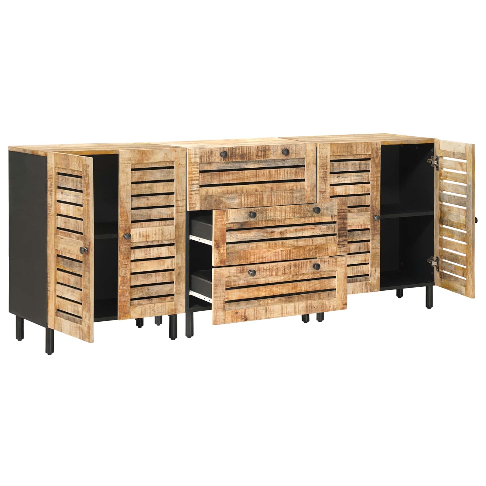 Stauraumschränke 3 Stk. 180 X 33 X 75 Cm Massivholz Mango Natur