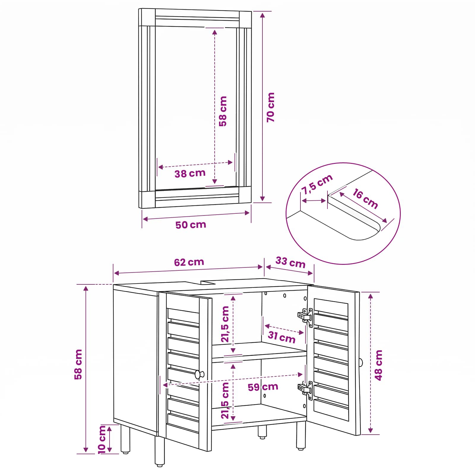 Badezimmerschrank-Set 2 Stk. Natur 62 X 33 X 58 Cm