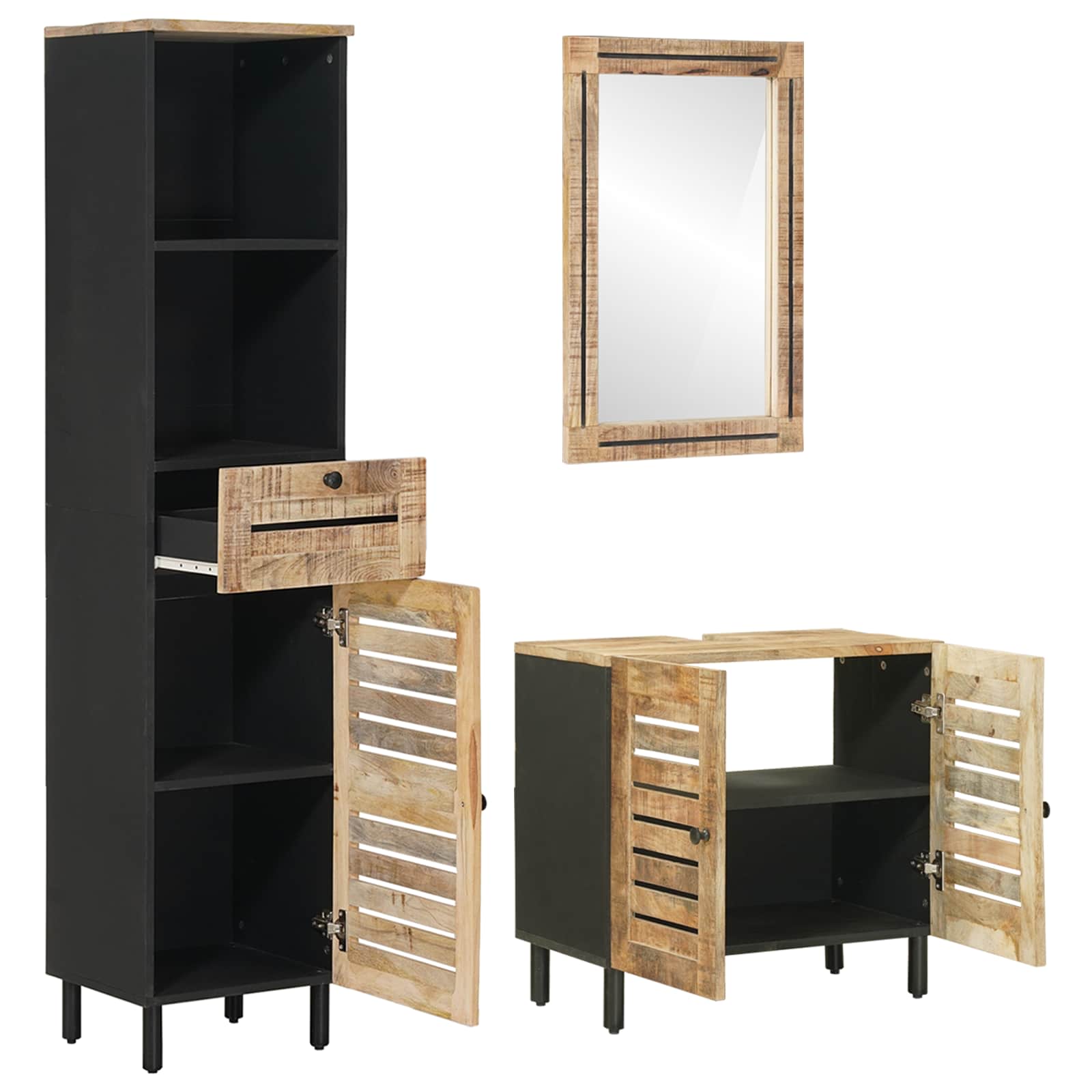 Badezimmerschrank-Set 3 Stk. Natur 38 X 33 X 160 Cm